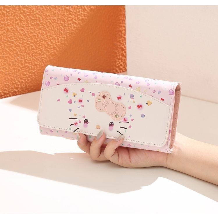 [คลังสินค้าพร้อม]
50 Katie Anniversary Pink Bow Wallet Long Girl Change All-in-One Student Cute kitty Fashion Trend