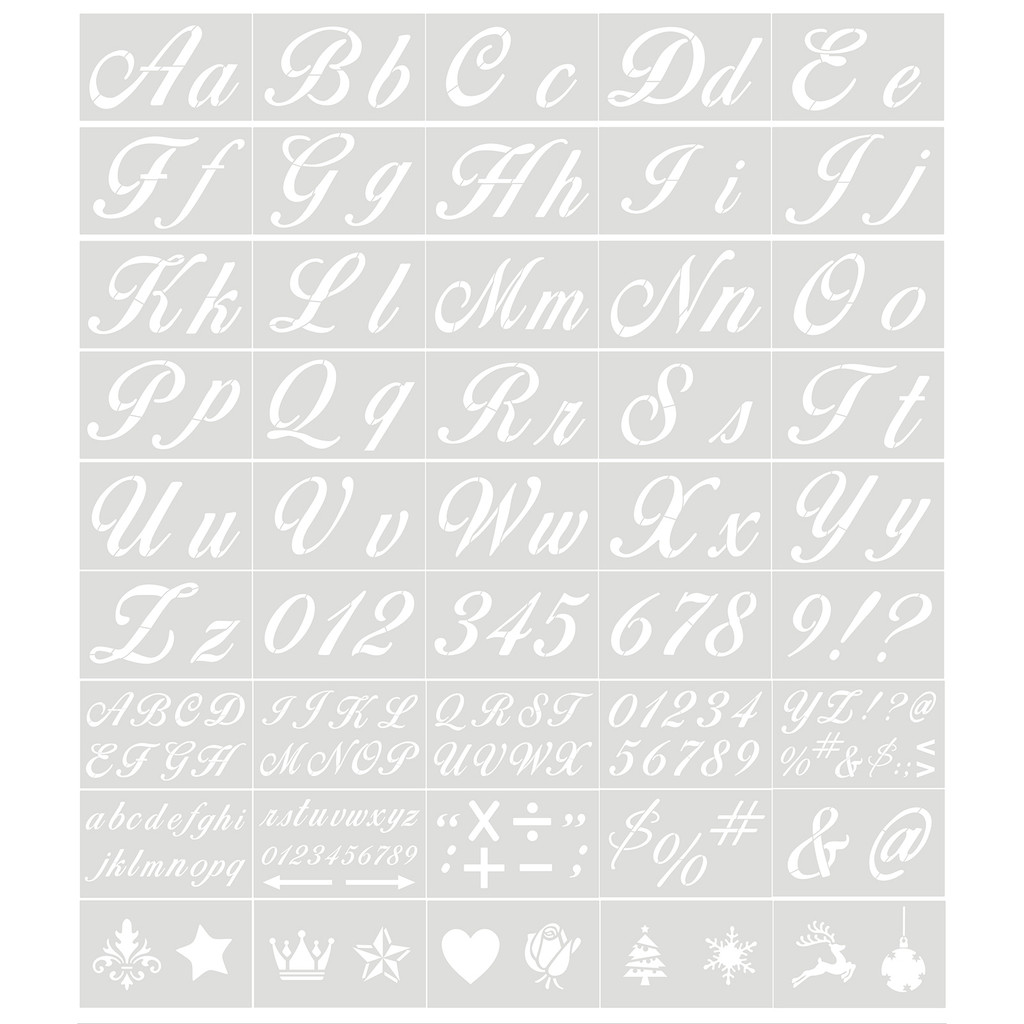 45PCS Stencils ตัวอักษรและจํานวนแม่แบบนํากลับมาใช้ใหม่ล้างทําความสะอาดได้ตัวอักษรสภาพแวดล้อม PET Art