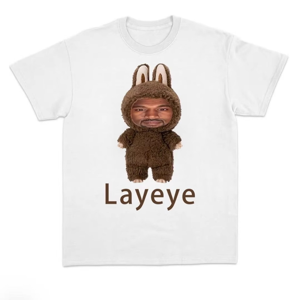 เสื้อยืดผู้ชายอินเทรนด์ Kanye Wests Layeye เสื้อยืด Harajuku สไตล์ผู้ชายพิมพ์เสื้อยืดแขนสั้น