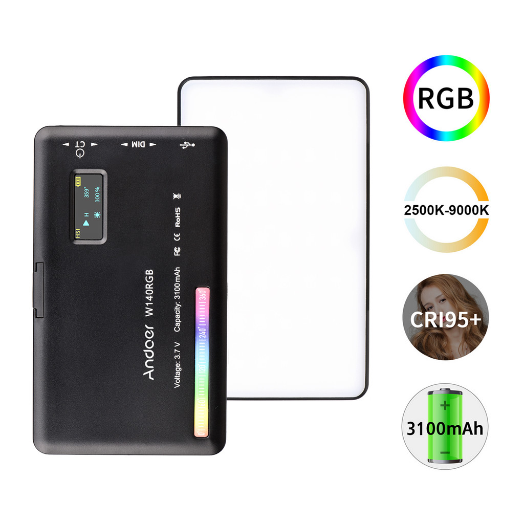 Andoer W140RGB Pocket Clip-on RGB Video Light โทรศัพท์มือถือเติมแท็บเล็ตคอมพิวเตอร์ Conference 2500K