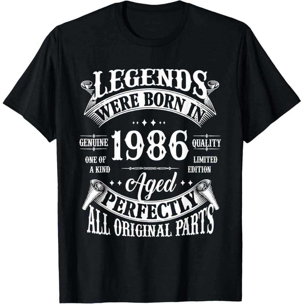 เสื้อยืดผ้าฝ้ายผู้ชาย 40th Birthday Shirt Vintage Born In 1986 40 Years Old B-day T-Shirt