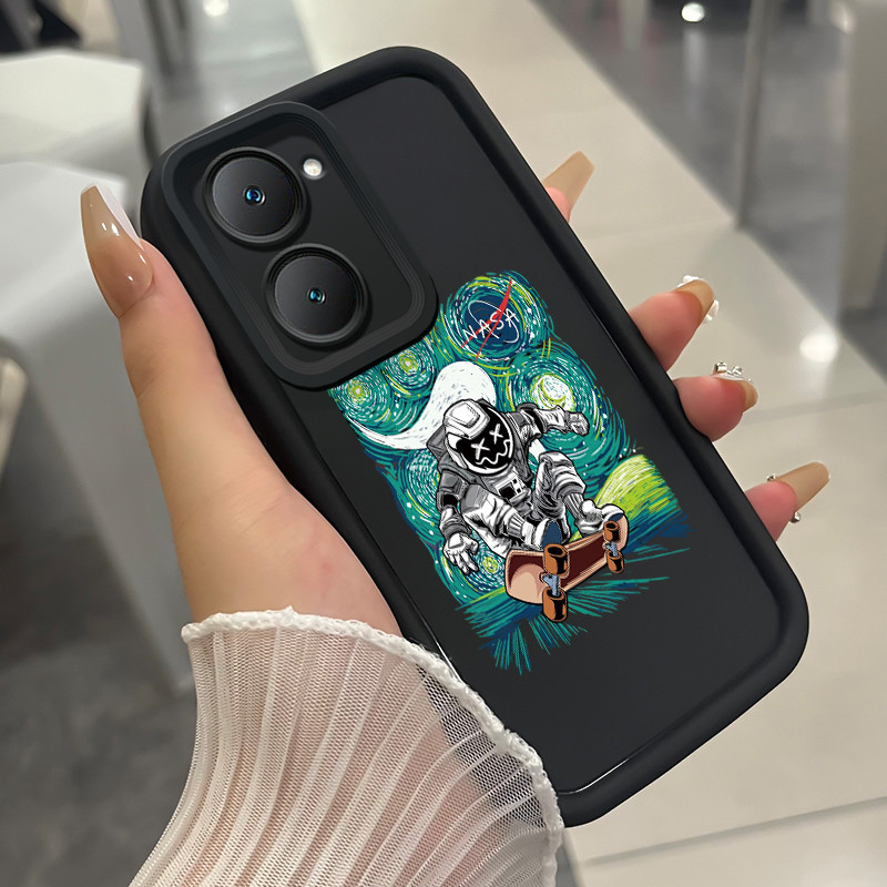 เคสสำหรับ VIVO Y03 Y03T Y18 Y18i Y18e Y18t Y18s Y28e 5G เคสโทรศัพท์มนุษย์อวกาศสามสีซิลิโคนกันกระแทก