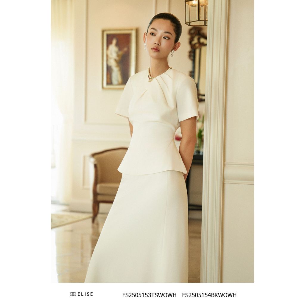 เสื้อเชิ้ตจับจีบสีขาว มีซิปหลัง ออกแบบโดย Elise FS2505153TSWOWH (O2O)