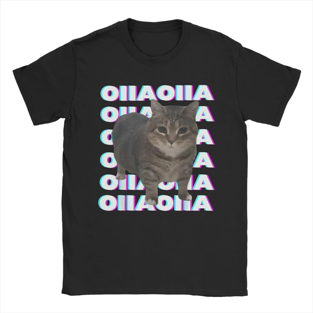 เสื้อยืดผ้าฝ้ายผู้ชาย OIIA OIIA Spinning Cat Meme Glitch Disco ผู้หญิง T เสื้อตลกอินเทรนด์ Tees แขนส