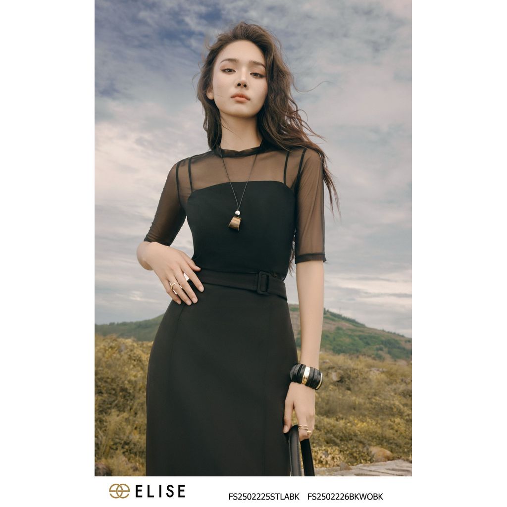 Set เสื้อตาข่ายสีดํามีสายยางยืด ออกแบบโดย Elise FS2502225STLABK (O2O)