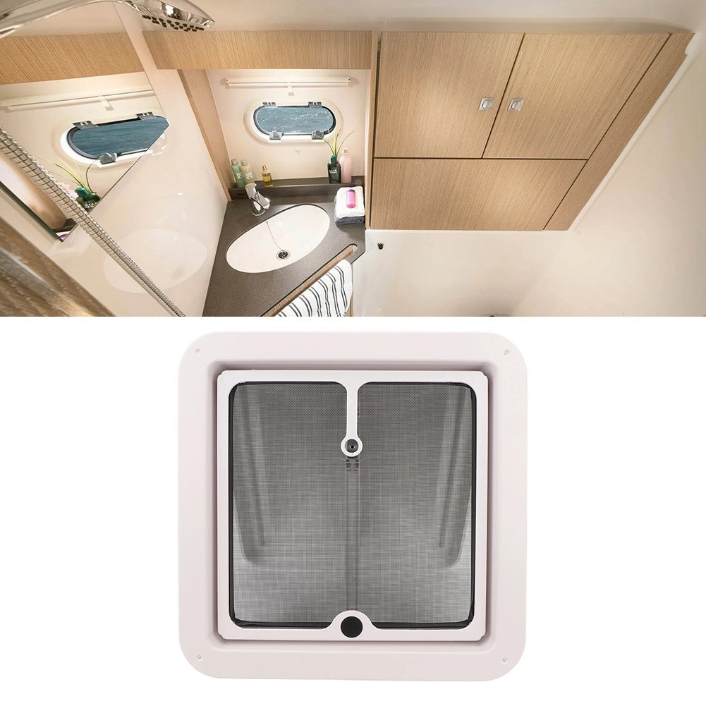 พร้อมสต็อก340*340มม.RV หลังคา Vent สีขาวสําหรับ Motorhome ฝาระบายอากาศเพดานพร้อมหน้าจอ