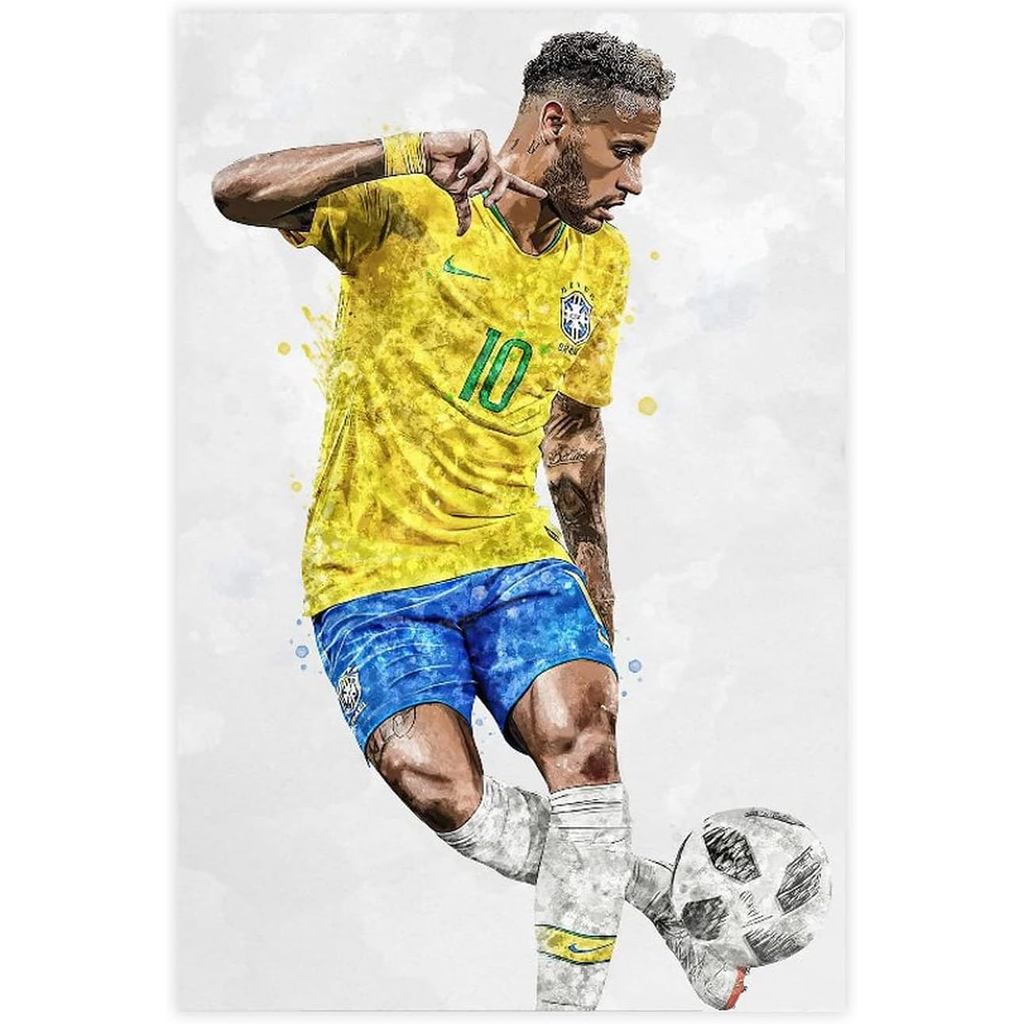 Neymar Jr โปสเตอร์สําหรับผนังโปสเตอร์ฟุตบอลผ้าใบพร้อมลายเซ็นตกแต่งผนังสไตล์ไม่มีกรอบ