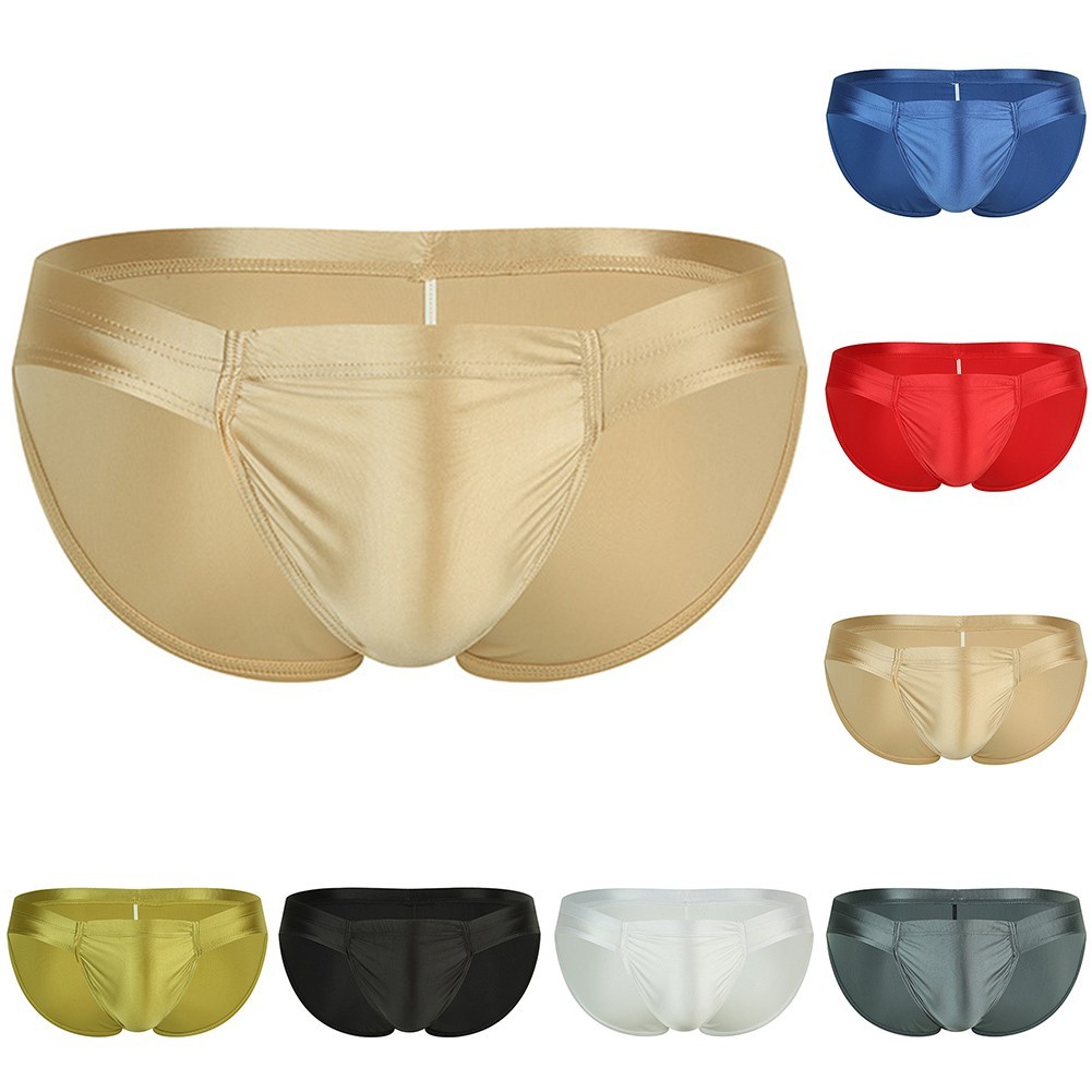 ⭐สินค้าใหม่⭐Men Oil Shiny Glossy Low Waist Briefs Breathable Underwear Panties Underpants ราคา ถูกที่สุด ดีลบีเคเค แกลเลอรีภาพที่ 5