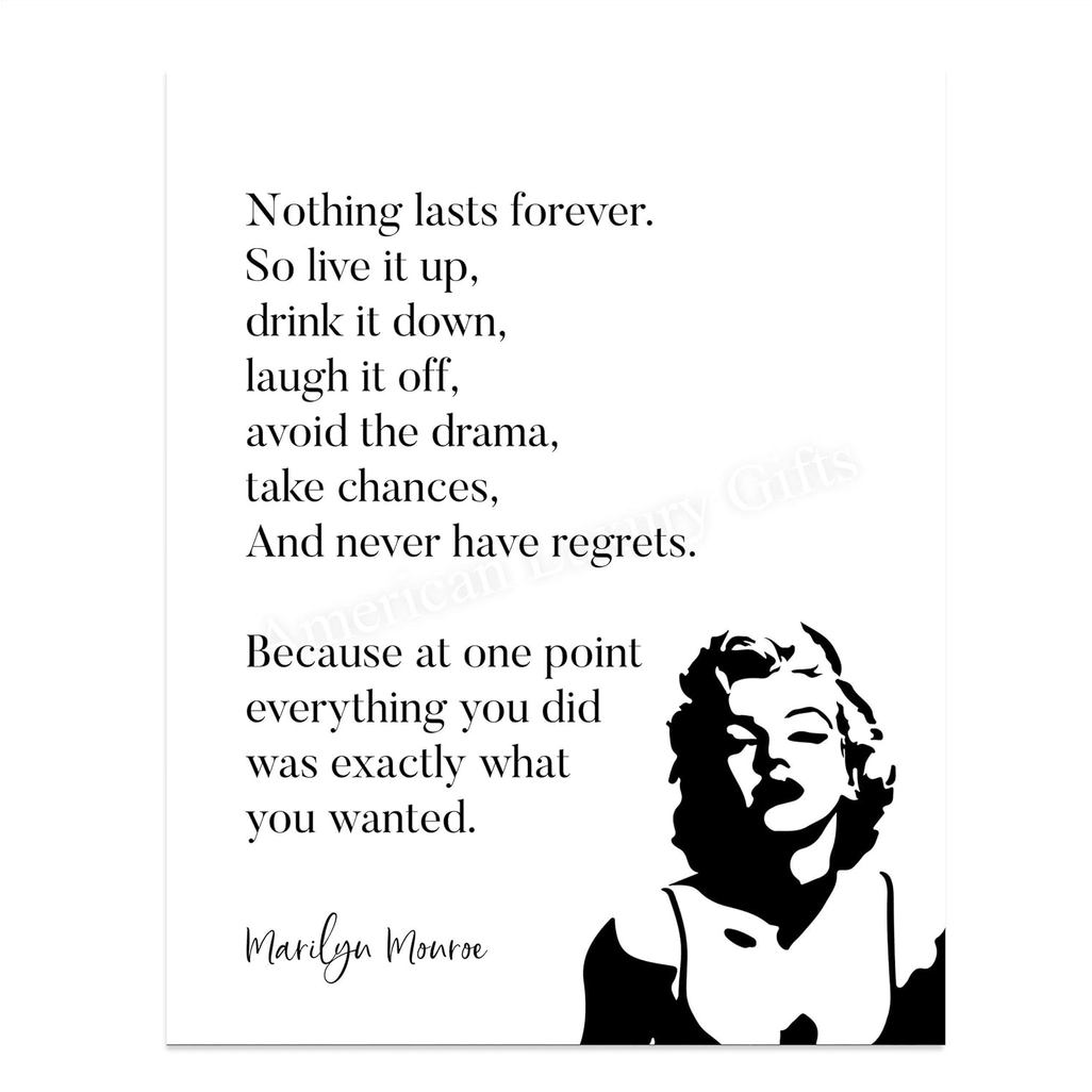 Marilyn Monroe-nothing Lasts Forever-so Live It Up-inspiration Quotes Wall Artx Retro โปสเตอร์พิมพ์ภ