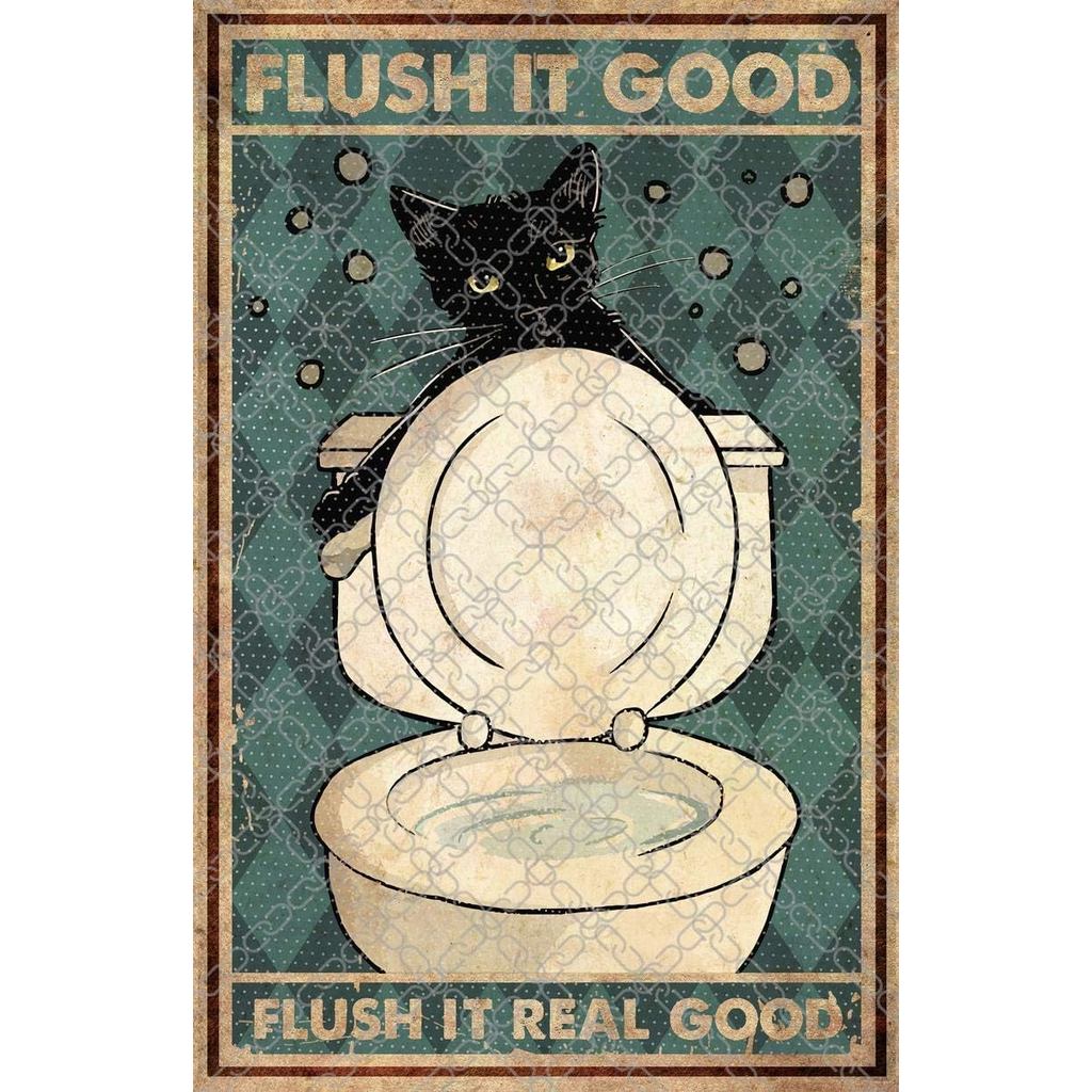 ส่วนบุคคลป้ายโลหะสําหรับ Backyard Flush It Good Flush It Real Good ตลกห้องน้ําแมวดําดีบุกป้ายแมวดําค