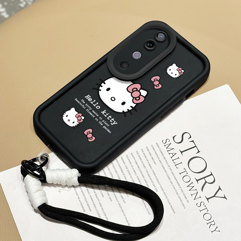 เคสสำหรับ VIVO V40 5G V40 Pro 5G T3 Ultra เคสโทรศัพท์บุคลิกแมวน่ารักสามสีซิลิโคนสายคล้องครบวงจรกันกระแทก