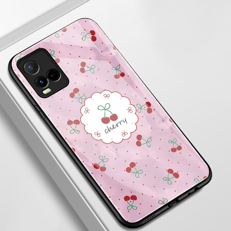 เคสสำหรับ VIVO Y21 Y21s Y21t Y21e Y21a Y21G Y33T Y33s เคสโทรศัพท์เชอร์รีเปลือกแก้วกันกระแทก