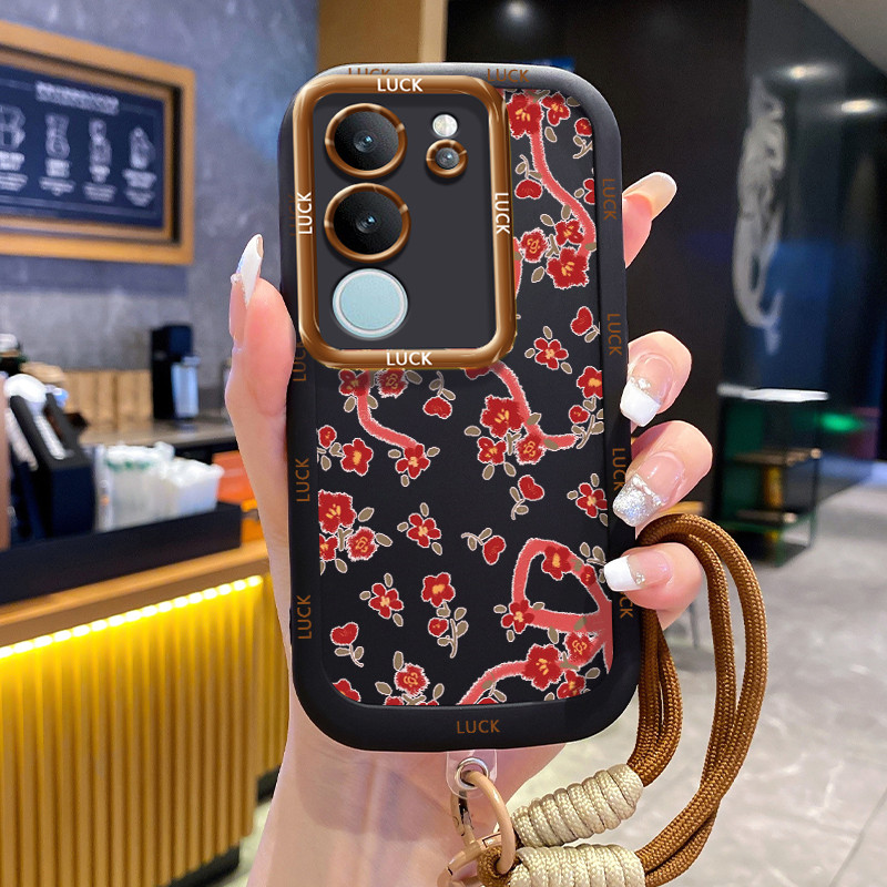 VIVO V29 5G V29E 5G V29 Pro 5G Case เคสดอกไม้สร้างสรรค์พร้อมเชือกเส้นเล็ก