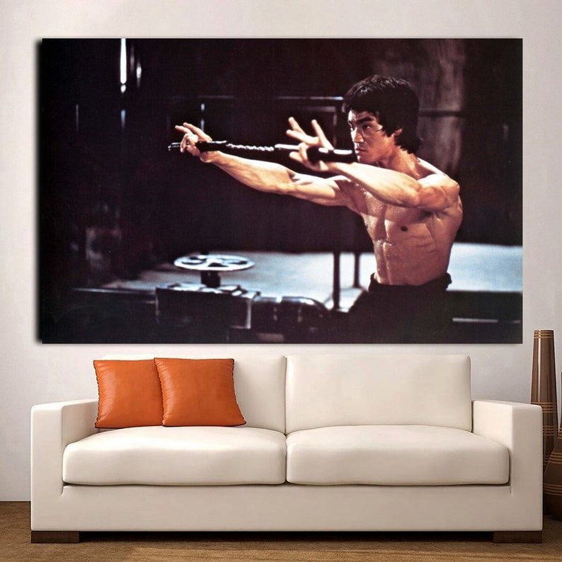 Bruce Lee ผ้าใบ Bruce Lee โปสเตอร์พิมพ์ผ้าใบ Bruce Lee ภาพยนตร์ผ้าใบพิมพ์แขวนผนังผ้าใบตกแต่งห้องผ้าใ