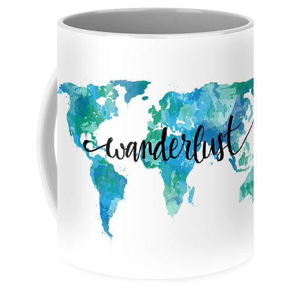 Wanderlust Teal World Map Wanderlust Teal World Map แก้วกาแฟ