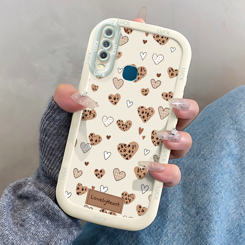 เคสสำหรับ VIVO Y12 Y15 Y17 Y11 2019 Y12i Y3 Y3s 2020 เคสโทรศัพท์รูปหัวใจเชอร์รีซิลิโคนกันกระแทก