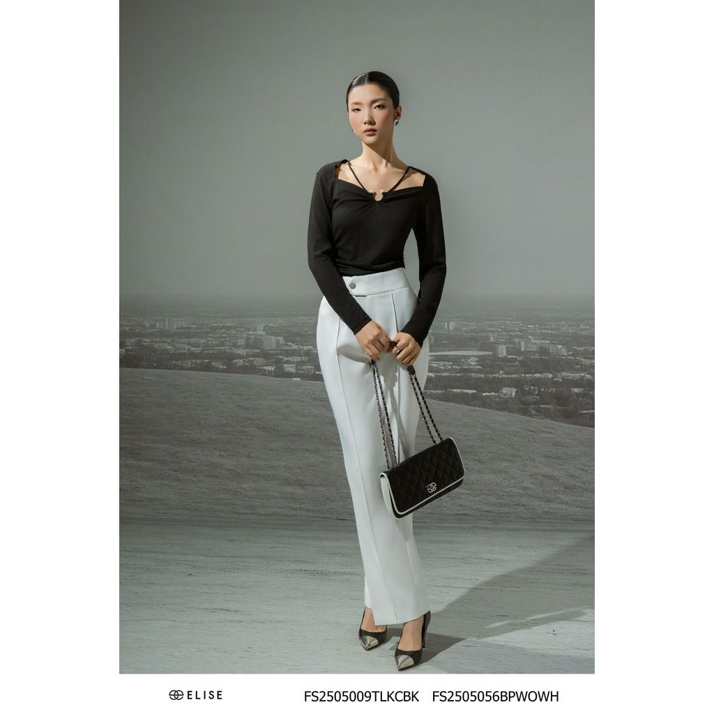 Elise FS ออกแบบกางเกงบานสีขาวพร้อมเปลือกตา2505056BPWOWH (O2O)