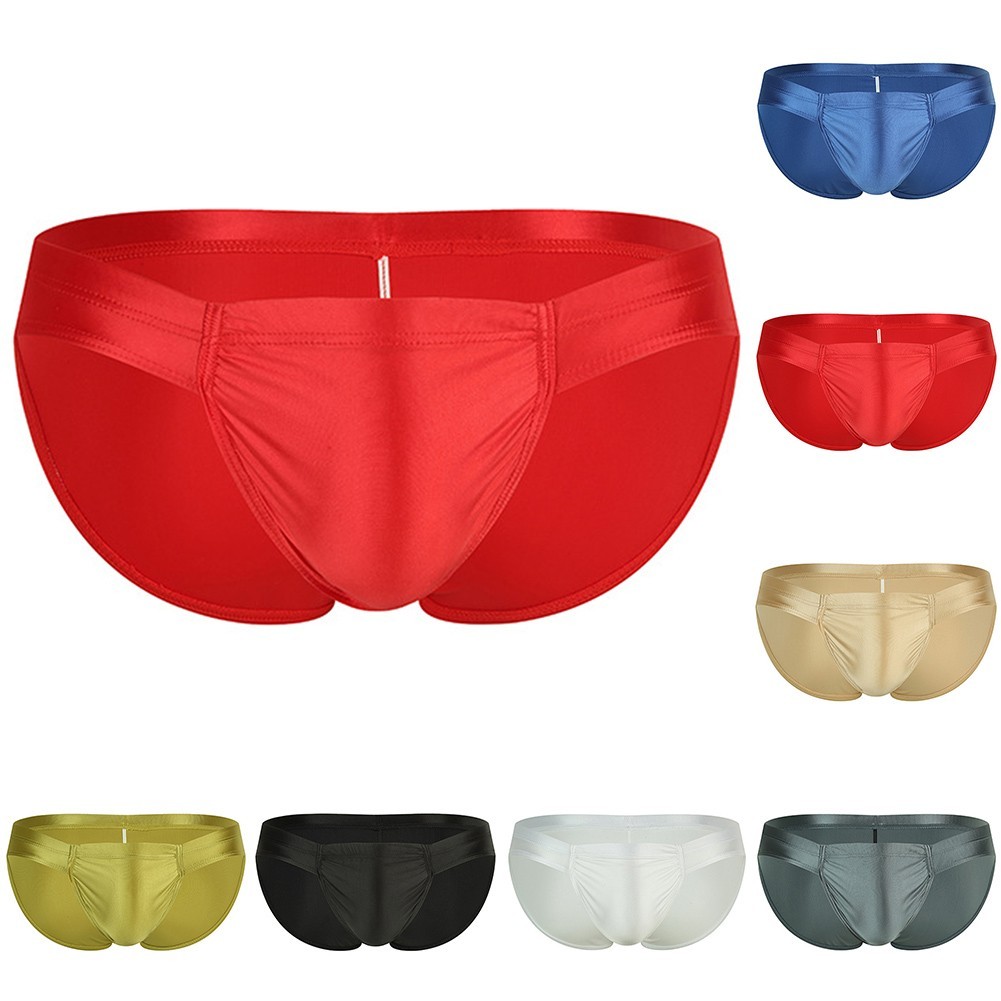 ⭐สินค้าใหม่⭐Men Oil Shiny Glossy Low Waist Briefs Breathable Underwear Panties Underpants ราคา ถูกที่สุด ดีลบีเคเค แกลเลอรีภาพที่ 3