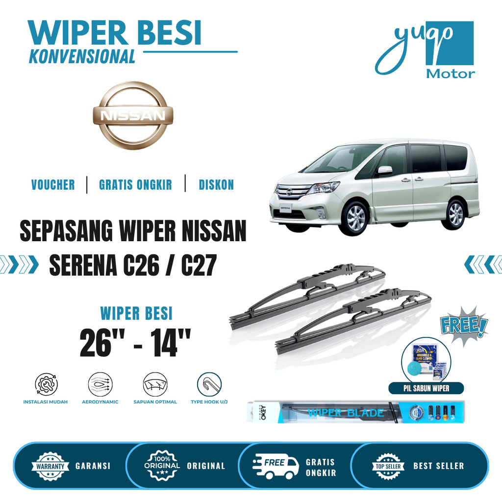 Nissan Serena C26 / C27 ที่ปัดน้ําฝนกระจกรถยนต์แบบธรรมดาฟรี 5 เม็ดสบู่