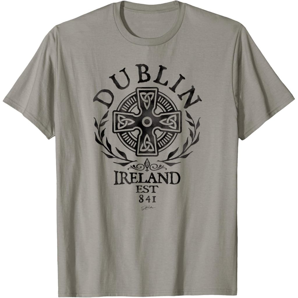 เสื้อยืดผ้าฝ้ายผู้ชาย JCombs: Dublin, Ireland, with Celtic Cross T-Shirt