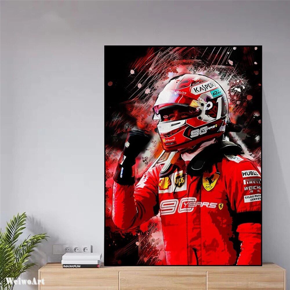 บทคัดย่อ F Ferraris Racer โปสเตอร์ Racing Charles Leclerc ผ้าใบพิมพ์ภาพวาดภาพสําหรับห้องนั่งเล่นตกแต