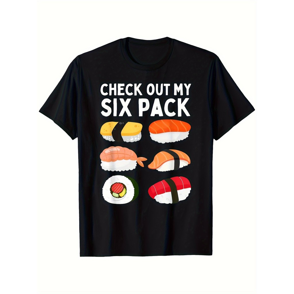 ผู้ชายตลก "Check Out My Six Pack" เสื้อยืดกราฟิกซูชิญี่ปุ่น - ยิมสีดําและเสื้อเชิ้ตลําลองพร้อมการออก