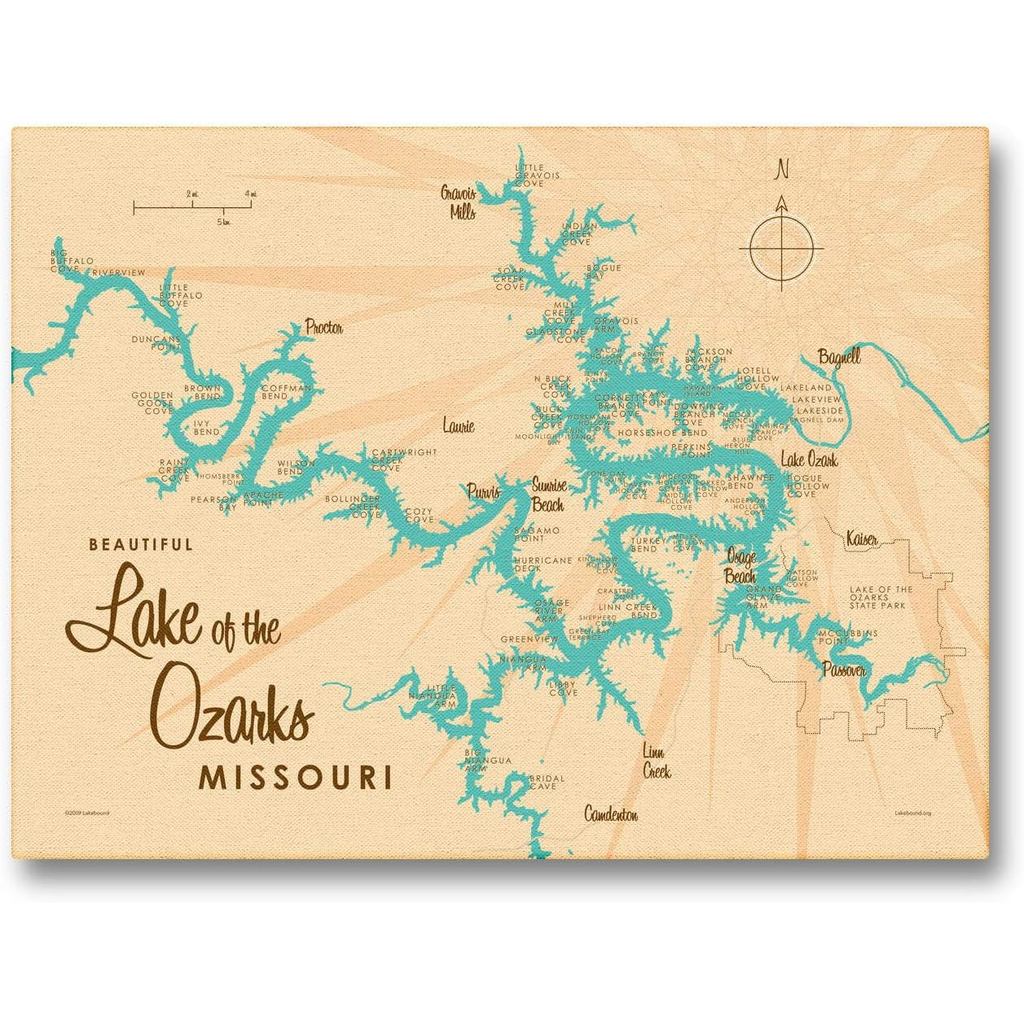 Lake of The Ozarks แผนที่สไตล์วินเทจ Giclee Archival ผ้าใบพิมพ์ Wall Art Décor สําหรับ Home & Office