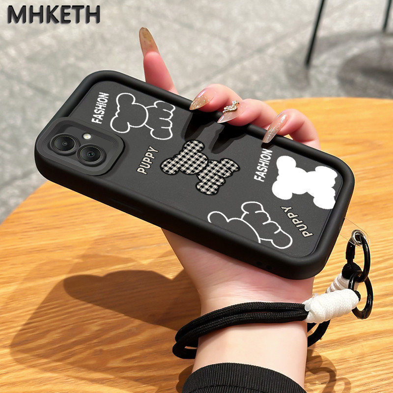 MHKETH เคสสำหรับ Samsung A06 4G เคสโทรศัพท์ซิลิโคนเชือกแขวนหมีน้อยน่ารัก