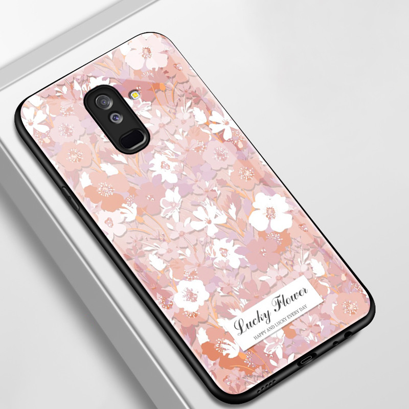 เคสสำหรับ Samsung A6+ 2018 J8 2018 J7 pro J6 Plus 2018 J6 Prime เคสโทรศัพท์ดอกไม้โชคดีเปลือกแก้วกันกระแทก