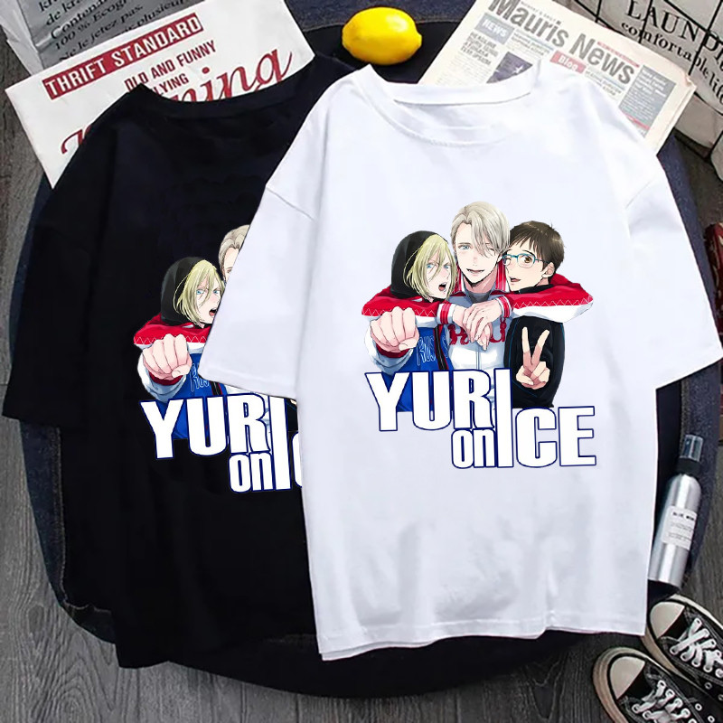 เสื้อยืดผ้าฝ้ายผู้ชาย ธีมAnime Yuri on Ice สไตล์คอสเพลย์และStreetwear
