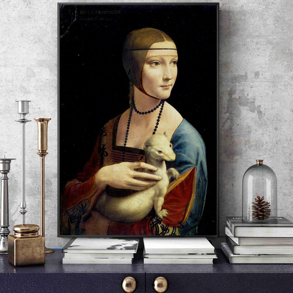 Lady กับ Ermine ผ้าใบศิลปะภาพวาด Reproductions บน Wall By Leonardo Da Vinci ที่มีชื่อเสียงผ้าใบ Wall