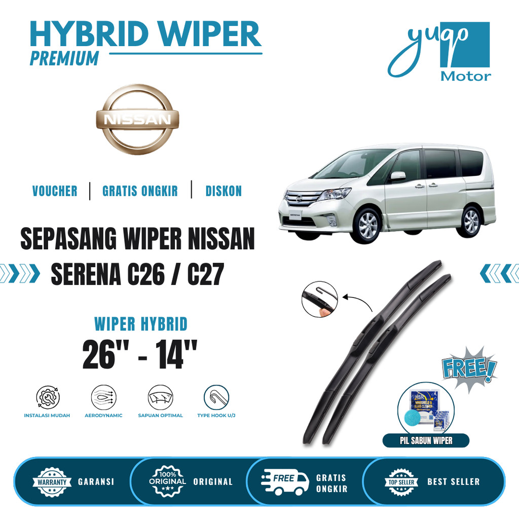 Nissan Serena C26 / C27 ที่ปัดน้ําฝนกระจกรถยนต์ไฮบริดฟรี 5 เม็ดสบู่