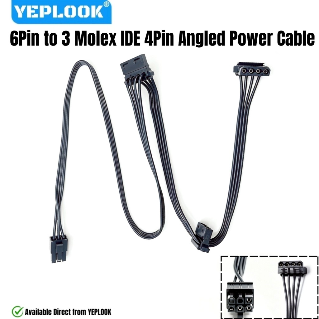 สําหรับ Corsair RM-e, 6Pin ถึง 3 Molex 4Pin Angled IDE สายไฟสําหรับ Corsair RM1200e, RM1000e RM850e,