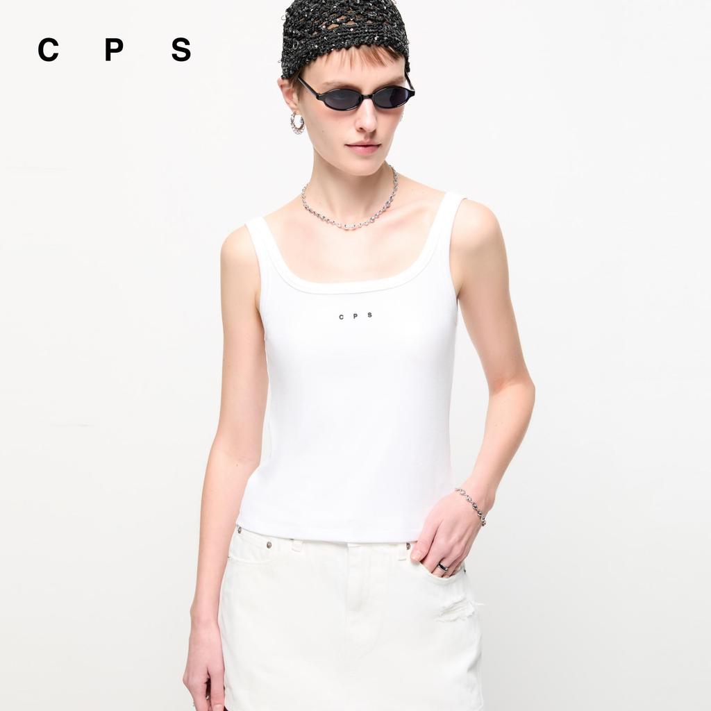 CPS เสื้อกล้ามทรงพอดีพิมพ์อักษรโลโก้ที่อกเสื้อ ผู้หญิง C P S LOGO TANK TOP รุ่น C26SGWA133 (SS26#A1)