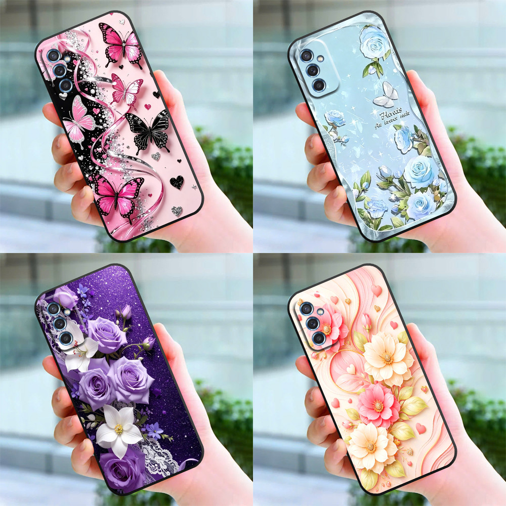 เคส Samsung M52 5G พิมพ์ลายดอกหัวใจสวยงาม