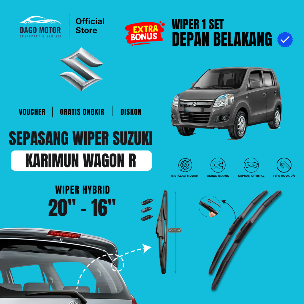 Suzuki Karimun Wagon R Hybrid Car Windshield Wiper Package 1 ชุดด้านหน้าด้านหลังฟรี 5 โบนัส