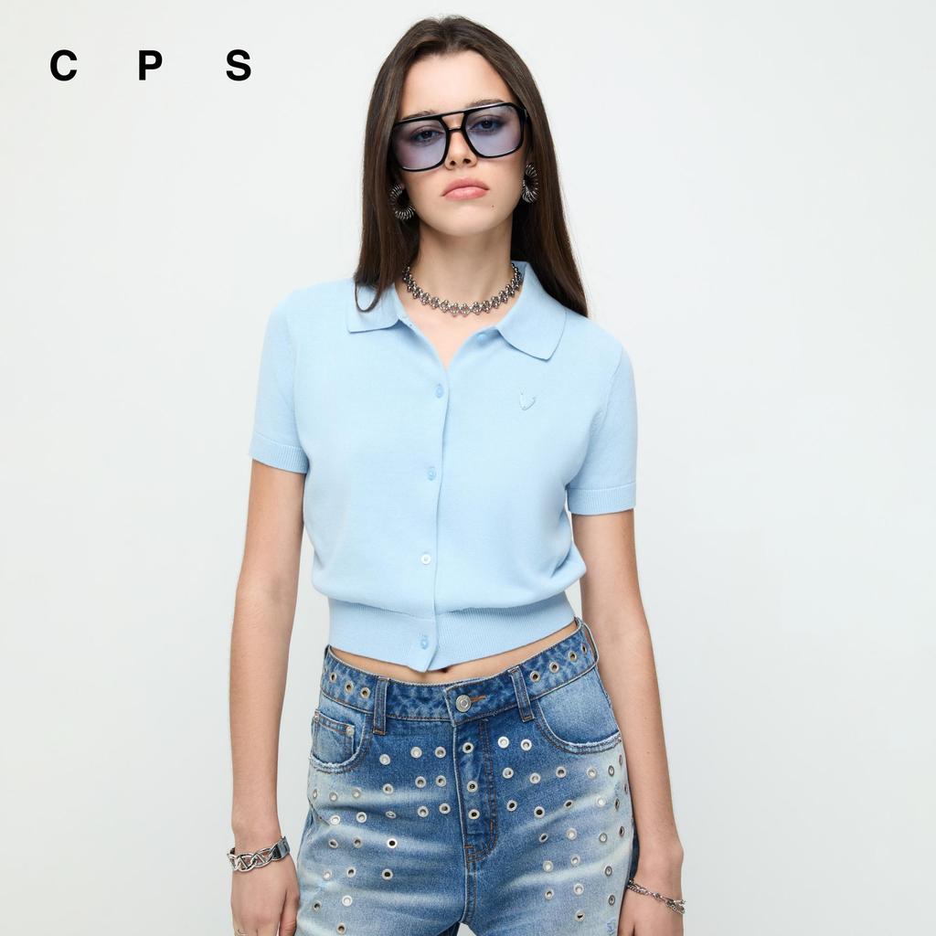 CPS เสื้อโปโลทรงครอปแต่งโลโก้ปิ๊กกีตาร์ ผู้หญิง BASIC SIGNATURE KNITTED CROP POLO รุ่น C26SGWA112 (SS26#P1)