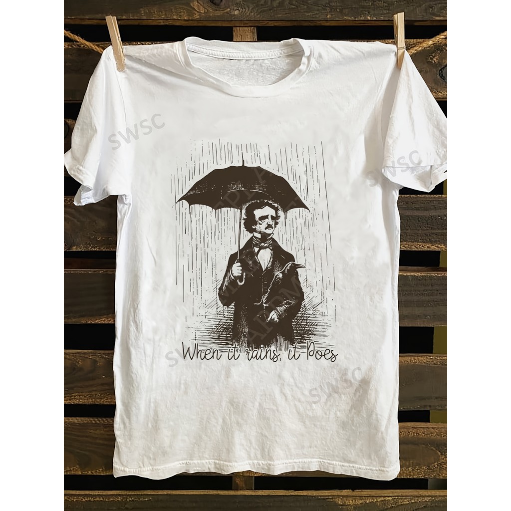 เสื้อยืดกราฟิก Vintage Punk Rock 1 ชิ้นสําหรับผู้ชาย| 100% Soft Retro Victorian Umbrella & "When It 
