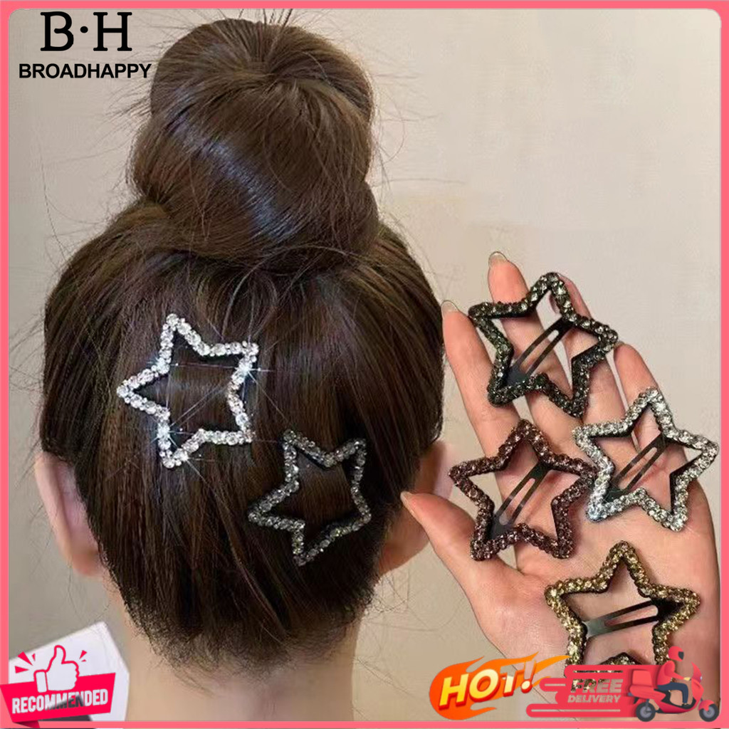 [BH]☆2 ชิ้น Hairpins Rhinestones Shining Hollow Five-Pointed Star รูปร่างคลิปผม Stable Non-Damaging ผม Pins ผู้หญิงเด็กอุปกรณ์เสริมผม