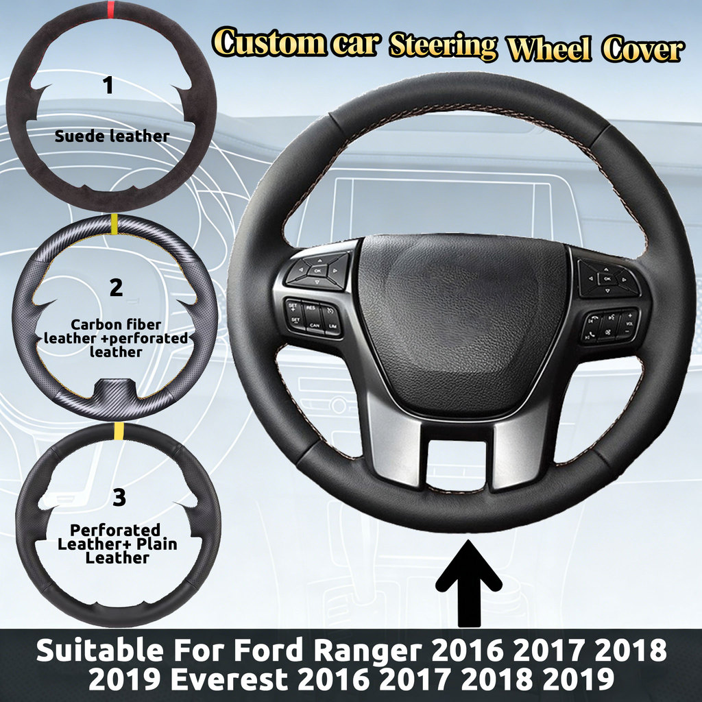 DIY Custom คาร์บอน Fibr หนังหรือ Suede พวงมาลัยรถสําหรับ Ford Ranger 2016 2017 2018 2019 Everest 2016 2017 2018 2019 Anti-slip Auto อุปกรณ์เสริม