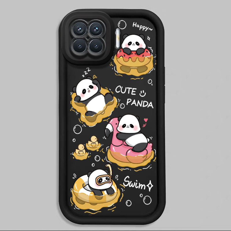 เคสสำหรับ OPPO A93 F17 Pro Reno 4F 4 Lite เคสโทรศัพท์แบบใหม่แพนด้าน่ารักสามสีซิลิโคนครบวงจรซอฟต์เชลล์กันกระแทก