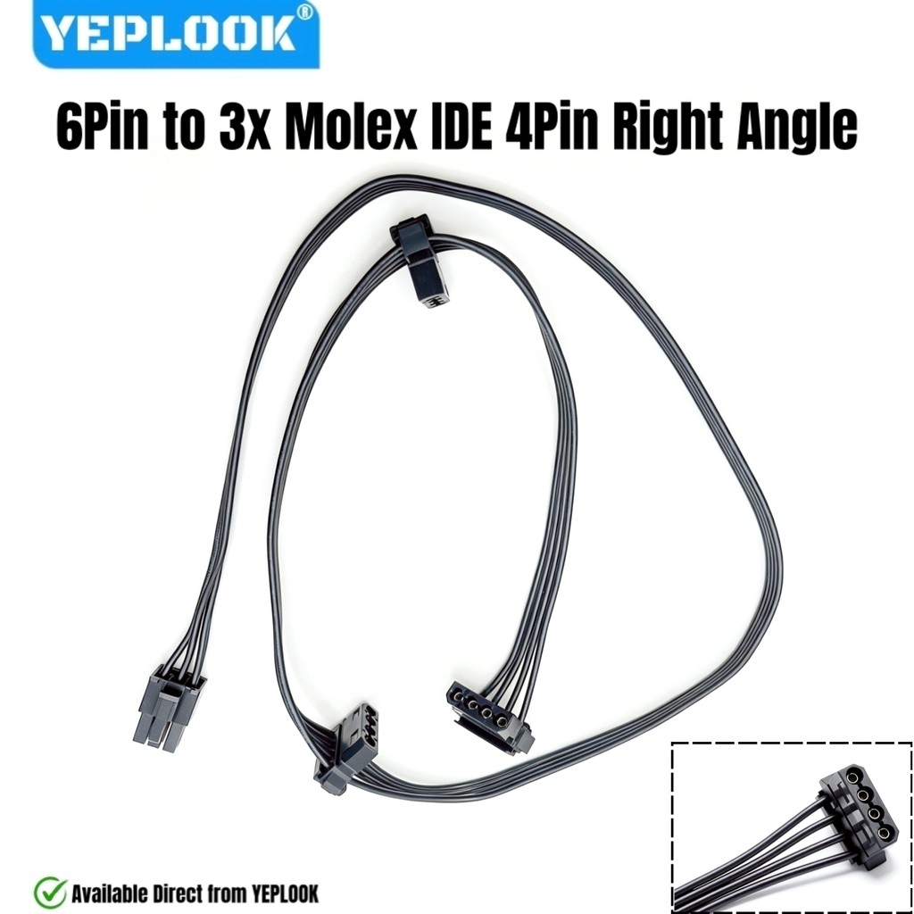 YEPLOOK 3 Molex IDE สายไฟ, 6Pin to 3 Molex 4Pin PATA PERIF Angled สําหรับ Corsair TX850M, TX750M, TX