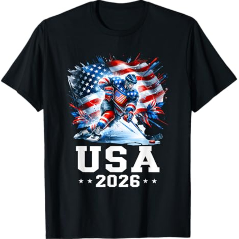 Patriotic American Flag Ice Hockey Gift Hockey Player Fan เสื้อยืด