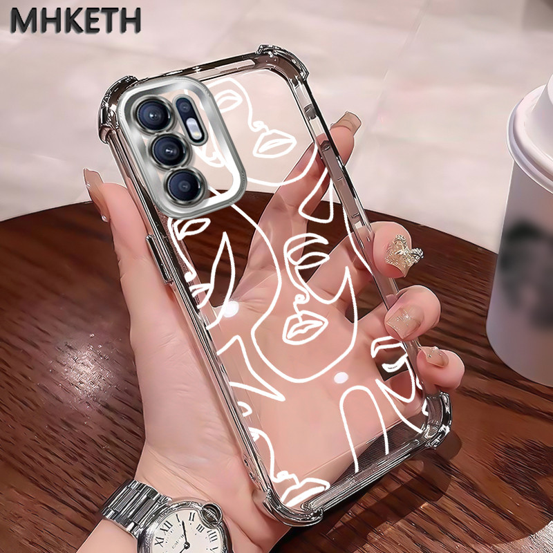 MHKETH เคสสำหรับ OPPO Reno 6Z 5G เคสโทรศัพท์ใส่ชุบสีลายหน้าคนอาร์ตแอบสไตล์ส่วนตัว