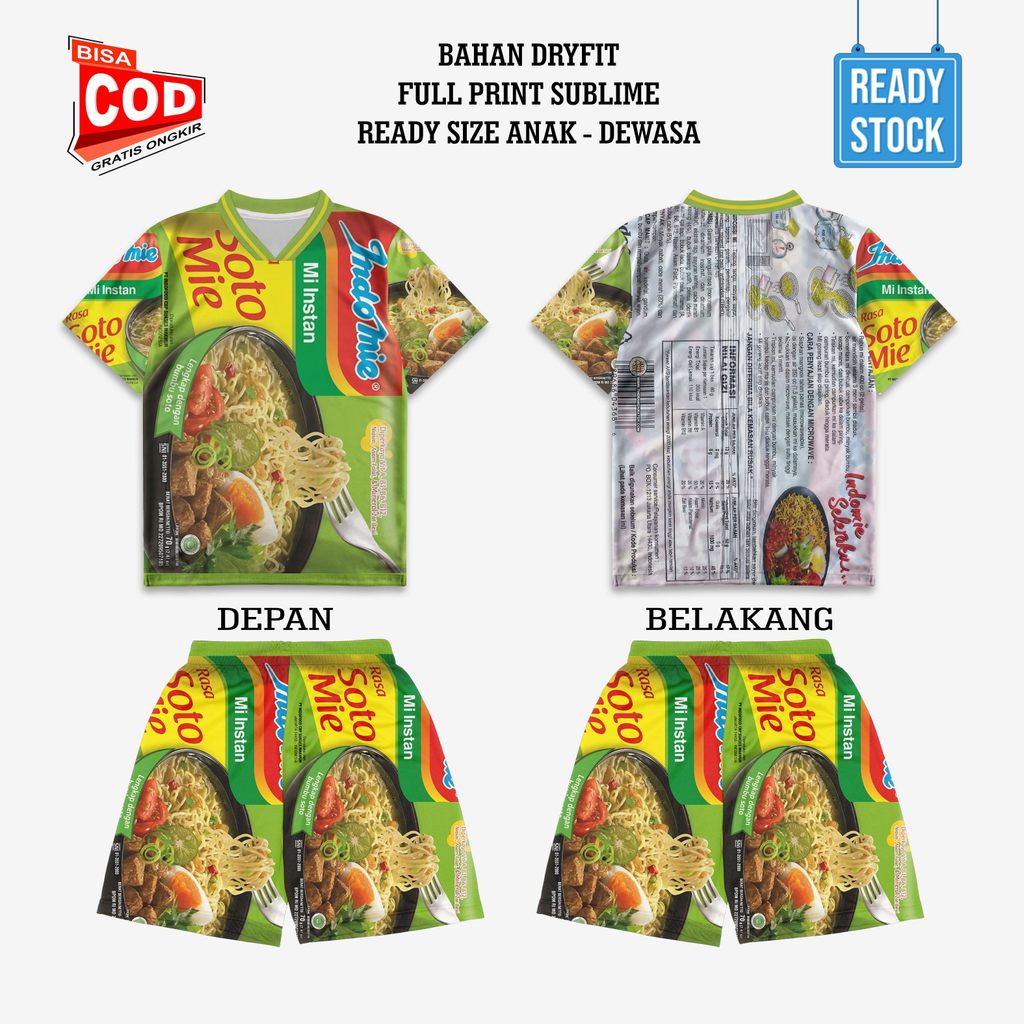 DRYFIT Hardroh Soto ชุดบะหมี่ต้มพร้อมกางเกง 3 มิติสําหรับเด็กถึงผู้ใหญ่จัมโบ้ Unisex - Sarana3D
