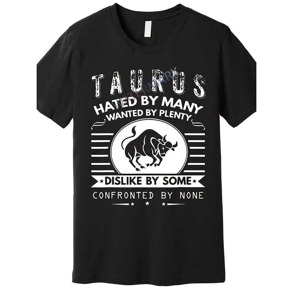 เสื้อยืด Mens Taurus Zodiac - Soft Bull Symbol & Taurus Traits Text (Stuborn Confident) Casual Fit แ
