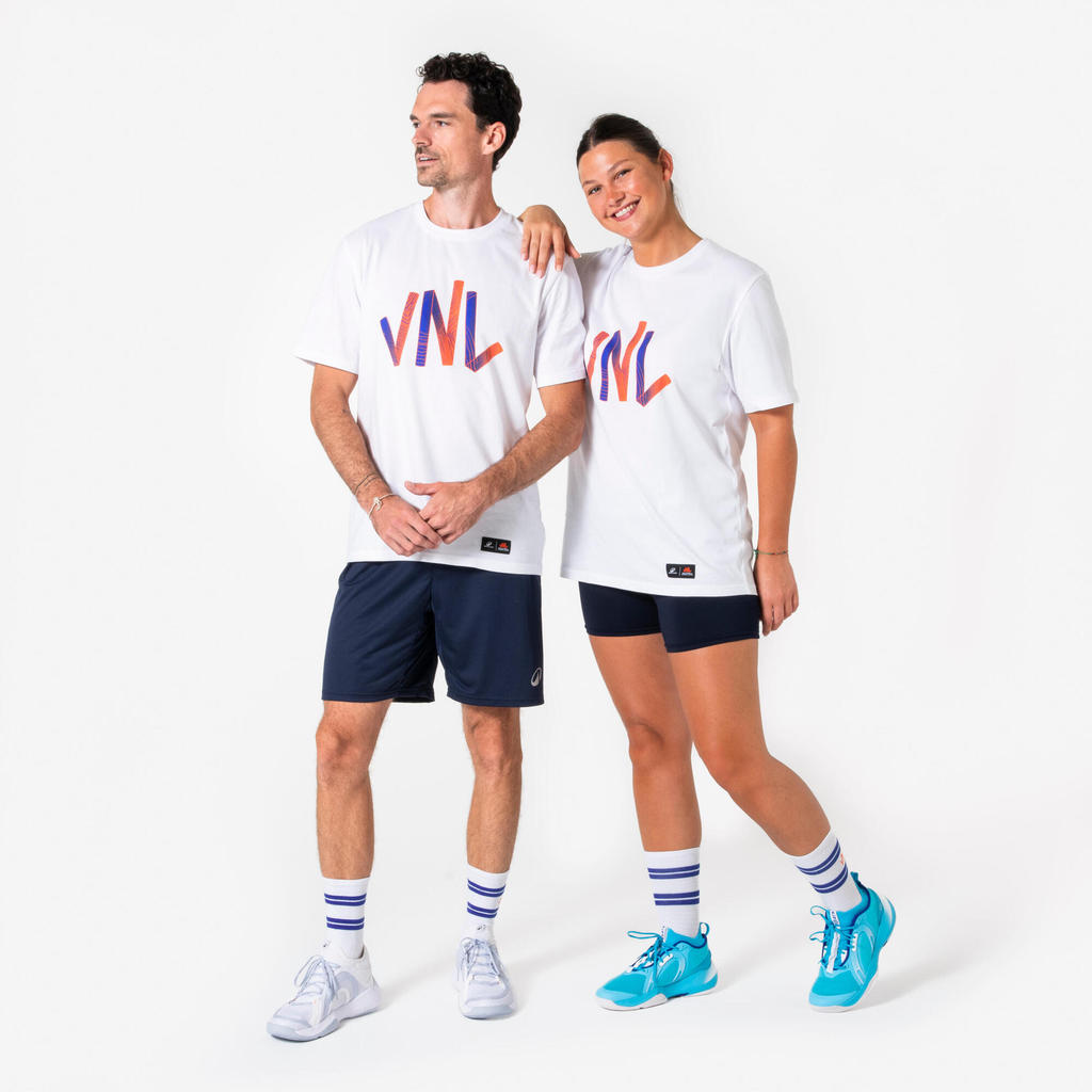 เสื้อยืด วอลเลย์บอล สำหรับ ผู้ใหญ่ มาตรฐาน VNL (สีขาว)  - ขาวหิมะ,ฟ้า | Adult Volleyball Official VNL T-Shirt - White -