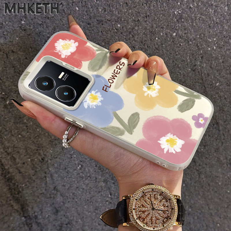 MHKETH เคสสำหรับ VIVO Y22 Y22s Y36 4G Y36 5G Y27 5G Y27S Y77T เคสโทรศัพท์ลายดอกไม้สีสันครอบเต็มเครื่องกันกระแทก