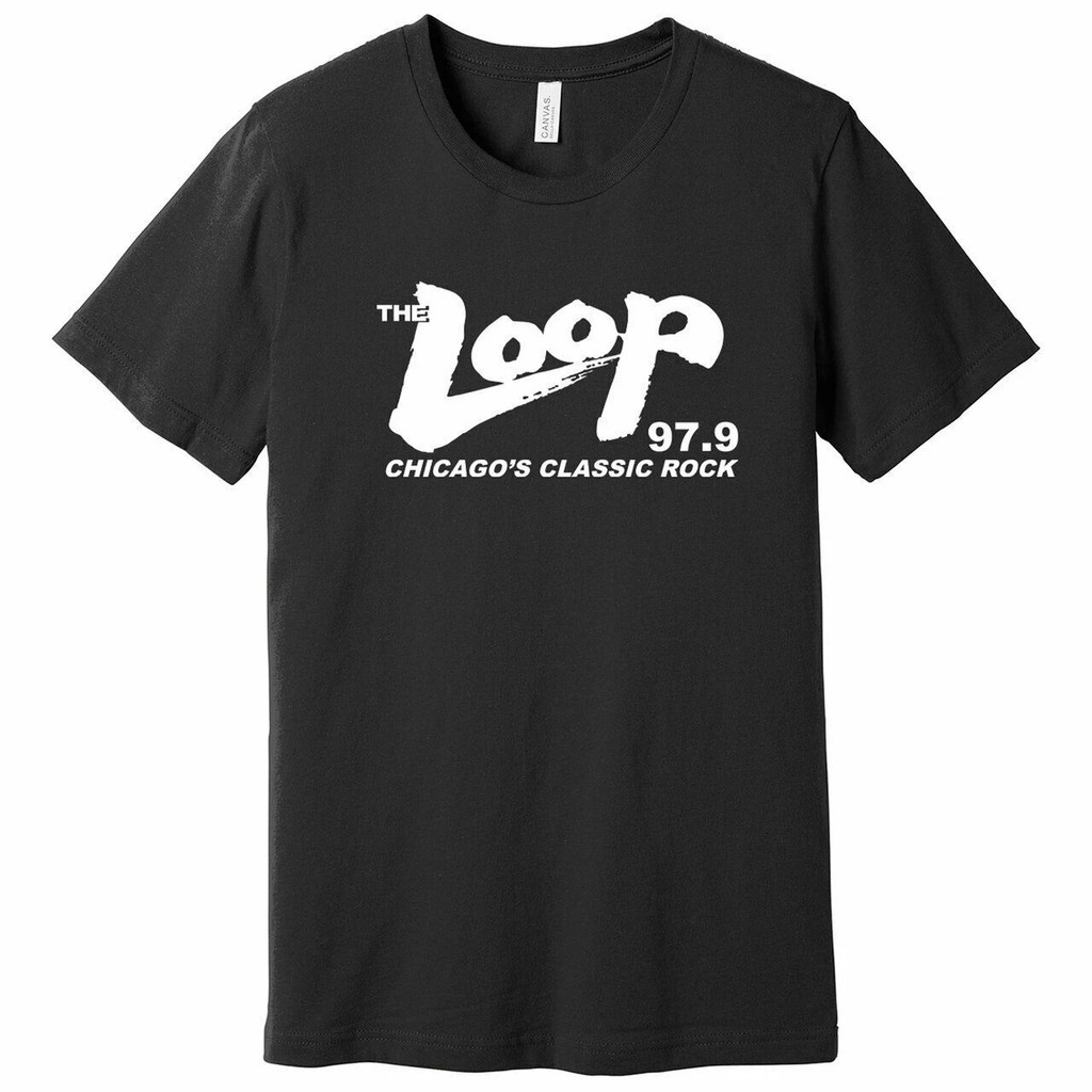 ฤดูร้อนใหม่เสื้อยืดผู้ชายร้อนห่วง 97.9 Chicago Rock Station ผ้าฝ้ายสีดํา
