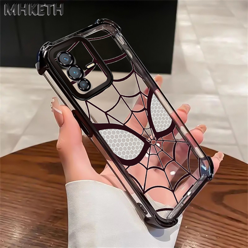 MHKETH เคสสำหรับ VIVO V23 5G V23i 5G S12 5G เคสโทรศัพท์ใส่ชุบอิเล็กโทรเพื่อกันแตกลายใยแมงมุมสไตล์เท่สุดคลู